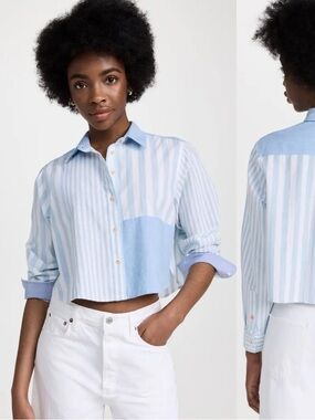 SCOTCH & SODA Multi Stripe Cropped Button Down Boxy Collared Shirt \\ S (34)